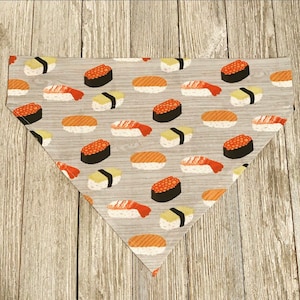 Sushi On Grey Personalized Dog Bandana | Over The Collar | Cat Bandana | Food Bandana Sushi Scarf