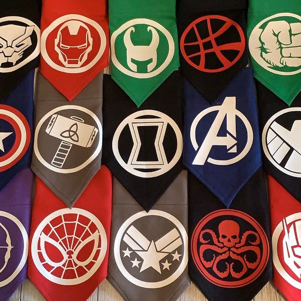Bandana pour chien Marvel Avengers | Sur le col | Bandana de chat | Super-héros de bande dessinée | Costume d'Halloween