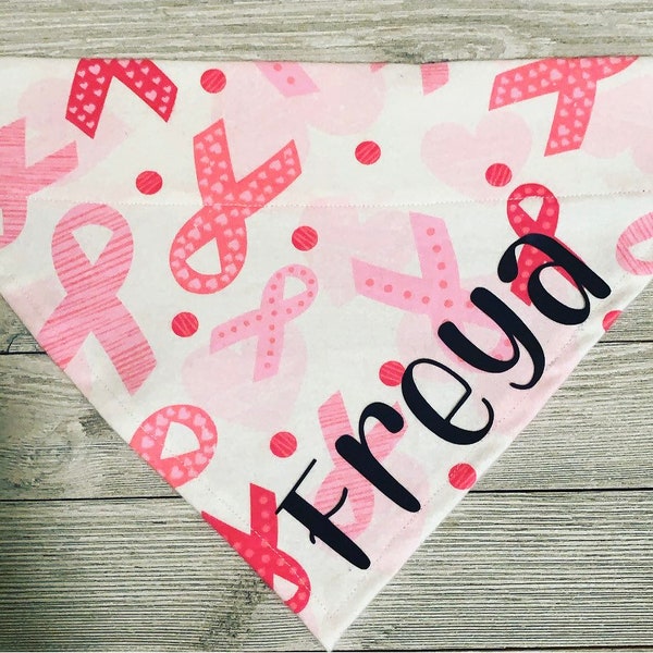 Breast Cancer Awareness Ribbon Personalized Dog Bandana | Over The Collar | Cat Bandana | Pet Accessories