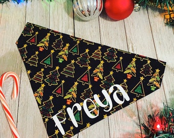 Glitter Christmas Tree Personalized Dog Bandana | Over The Collar | Cat Bandana | Holiday Winter