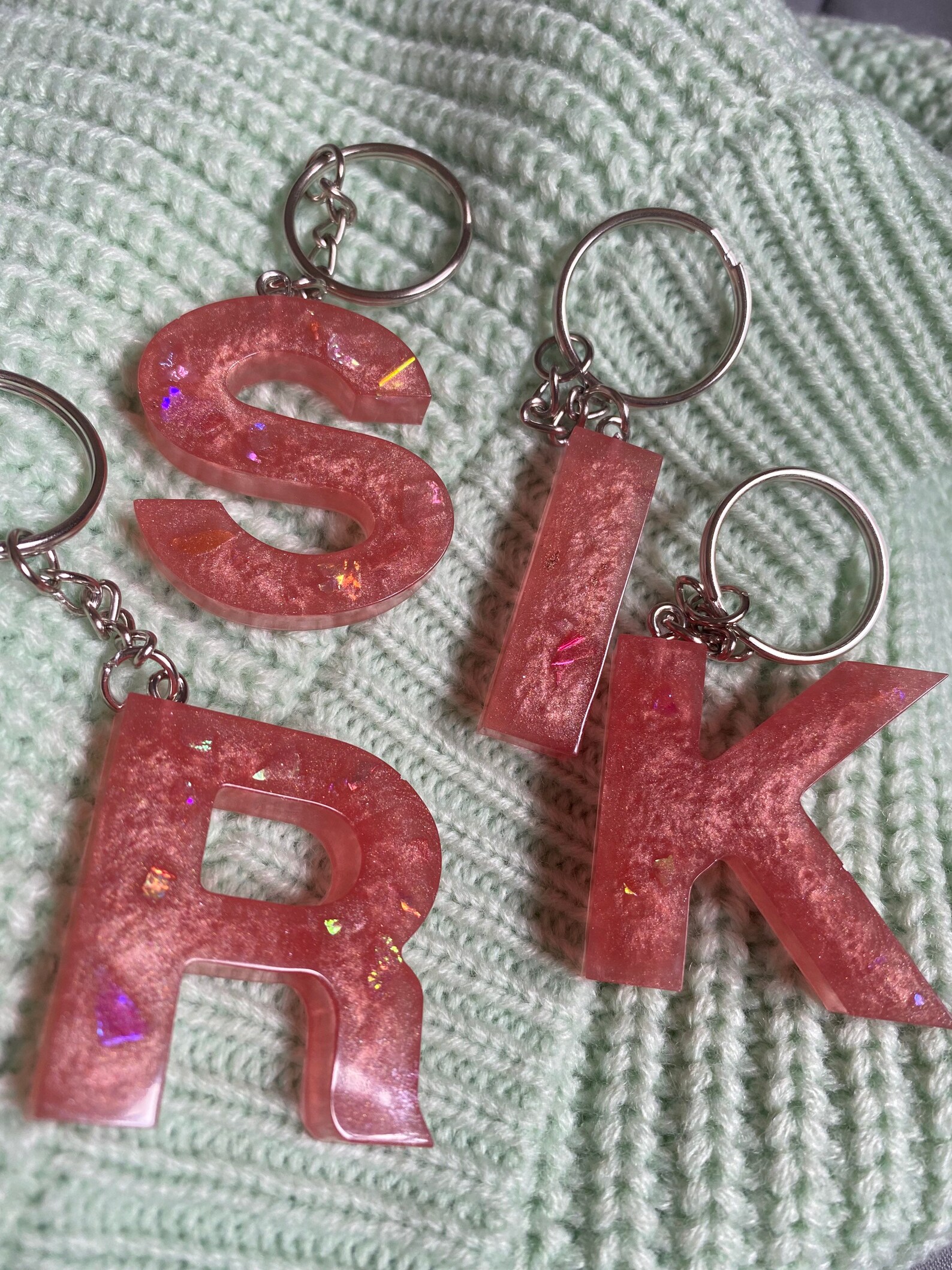 Custom Epoxy Resin Alphabet Initial Keyrings Etsy