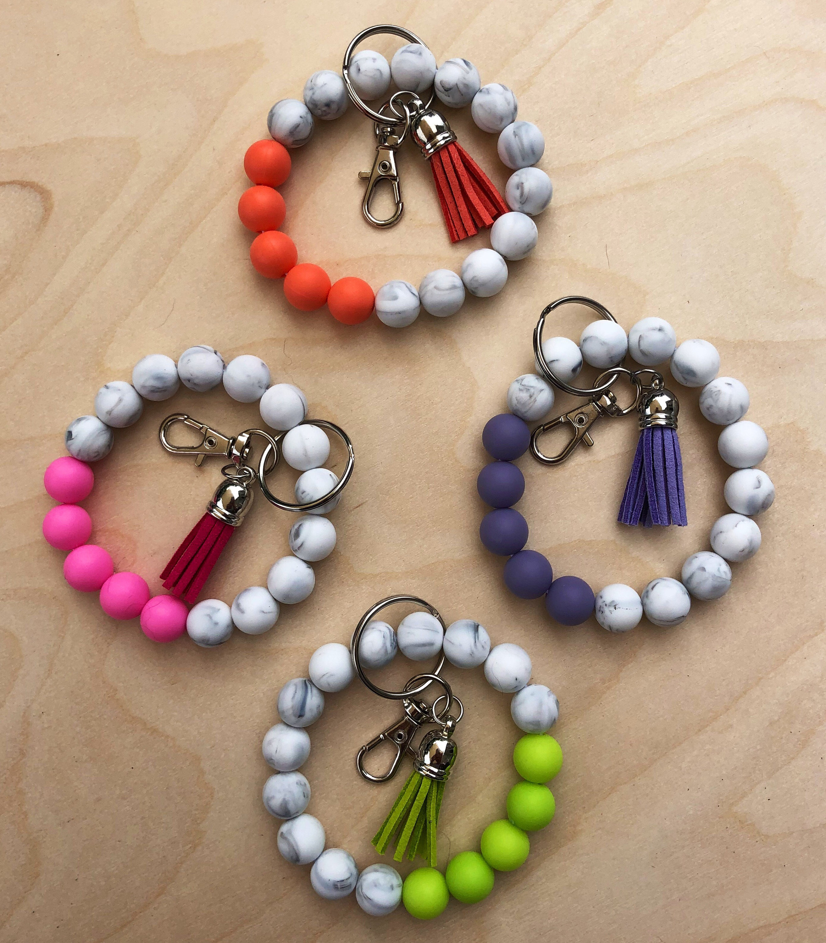 Silicone bead keychain bracelet with tassel Etsy