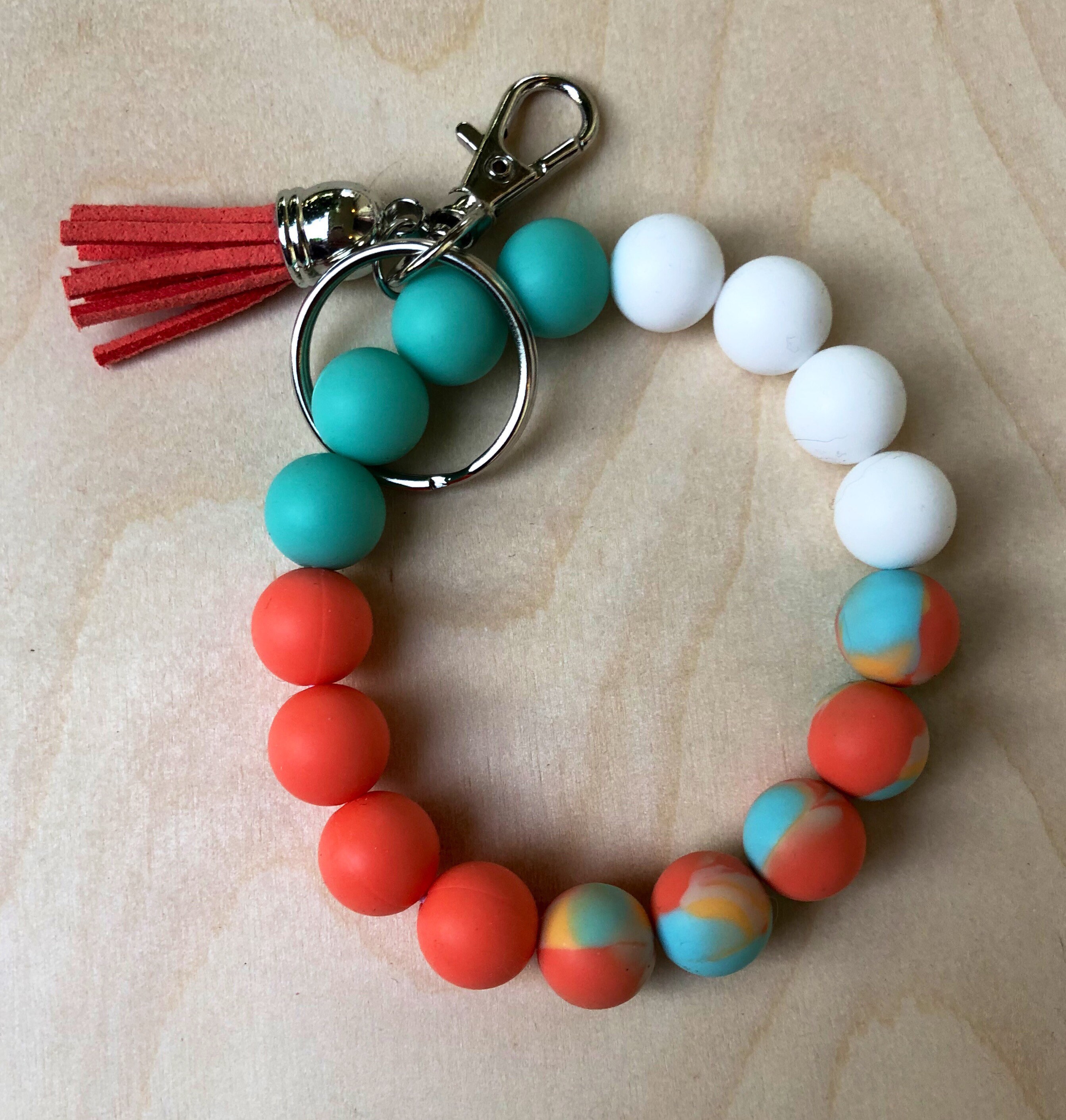 Orange teal and white tie dye silicone bead keychain bracelet Etsy