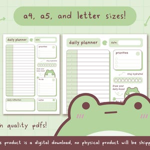 Planificador diario imprimible sin fecha con temática de rana aburrida / Descarga digital / Agenda / Calendario / Kawaii / A5 / A4 / Carta