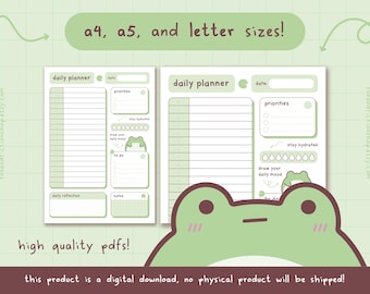 Cute Frog Undated Daily Planner | Kawaii Printable (Digital Download)