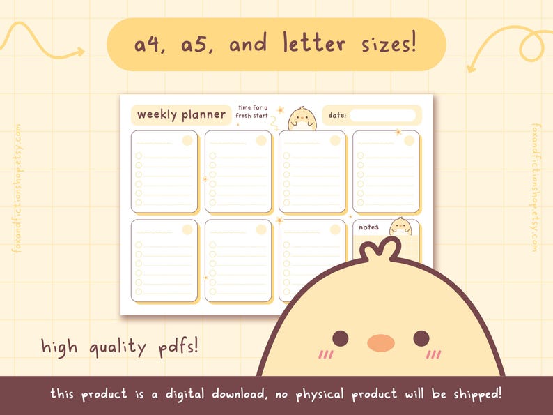 Sleepy Duck Weekly Planner Printable | Kawaii Stationery (digital ...