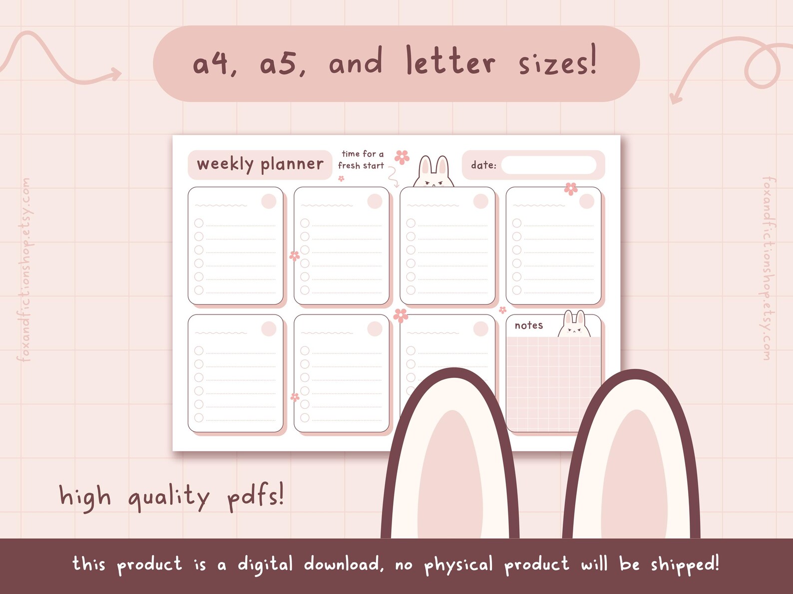 Grumpy Weekly Grumpy Bunny Weekly Planner Printable | Kawaii Stationery (digital ...