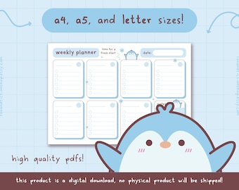 Penguin Weekly Planner Printable | Kawaii Stationery (Digital Download)