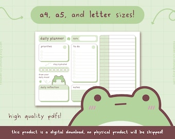 Frog Daily Planner Page | Cute Kawaii Printable (Digital Download)