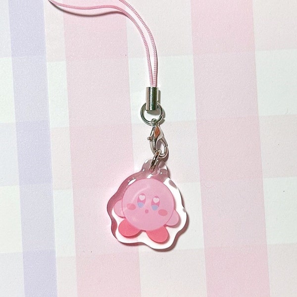 Poyo Kirb Epoxy Acrylic Phone Charms - kawaii cute charms bag pastel keychain y2k aesthetic japanese character pink round balloon video game