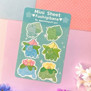 Pastell Mini Vinyl Sticker Bogen - Fushigibana Pflanze Frosch Anime Gaming glänzend niedlich Kawaii Journaling Aufkleber Japan Kumpel Kerl Freunde Frosch