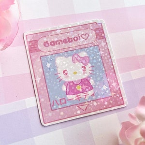 Gameboi Cart Cute kitty holographic vinyl stickers - pastel video game kawaii water bottle laptop phone case pc japanese characters girl