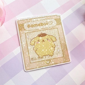 Gameboi Cart Purin dog holographic vinyl stickers - pastel video game kawaii water bottle laptop phone case pc japanese characters pudding