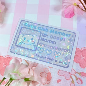 Cinnamon Dog Cutie Club Member Bus Card Skin - capa adesiva de vinil para decalque de trânsito kawaii fofo anime holográfico coelho cachorro orelhas brancas caídas