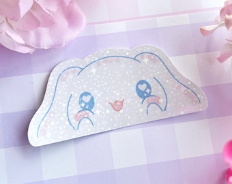 Peeking Cinna Bunny Dog holographic vinyl stickers - pastel cinnamon dog kawaii water bottle laptop phone case pc japanese cute character