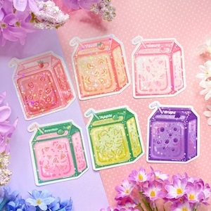 ジュース ボックス カートン キラキラ 美的 かわいい 日本のフルーツ ドリンク ビニール ステッカー イチゴ 桃 リンゴ 桜 スイカ ブドウ ホログラフィック