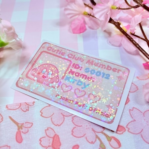 Kirbo Cutie Club Mitgliedskarte Skin - Bus Karte Vinyl Aufkleber Aufkleber Aufkleber kawaii süße Anime holographische Videospiel Runde rosa Kerl Gaming Karte