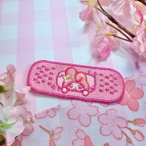 Pink Bunny Bandaid Iron on Patch - embroidered embroidery jacket bag clothing patch cute kawaii anime animal hooded girl adorable coquette