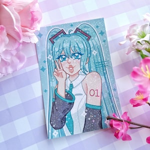 Hatsune Miku Anime Art Print- holographic prints wall decor cute vocaloid girl anime girl y2k kawaii wall hanging bedroom dorm gaming pastel