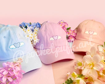 Angel Heart Pastel Baseball Hat - cotton winged heart cute embroidery kawaii hat cap heart angel wings pastel hat