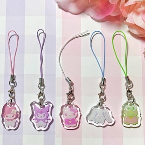 Kawaii Phone Charms squish friends -cute acrylic epoxy double sided anime phone strap keychain Japanese character kuro cinna Melo kero bunny