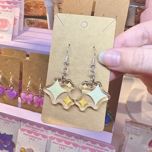 Yellow Stars Acrylic 925 Silver Dangle Earrings - hypoallergenic sterling drop cute kawaii adorable jewelry celestial space magical starry