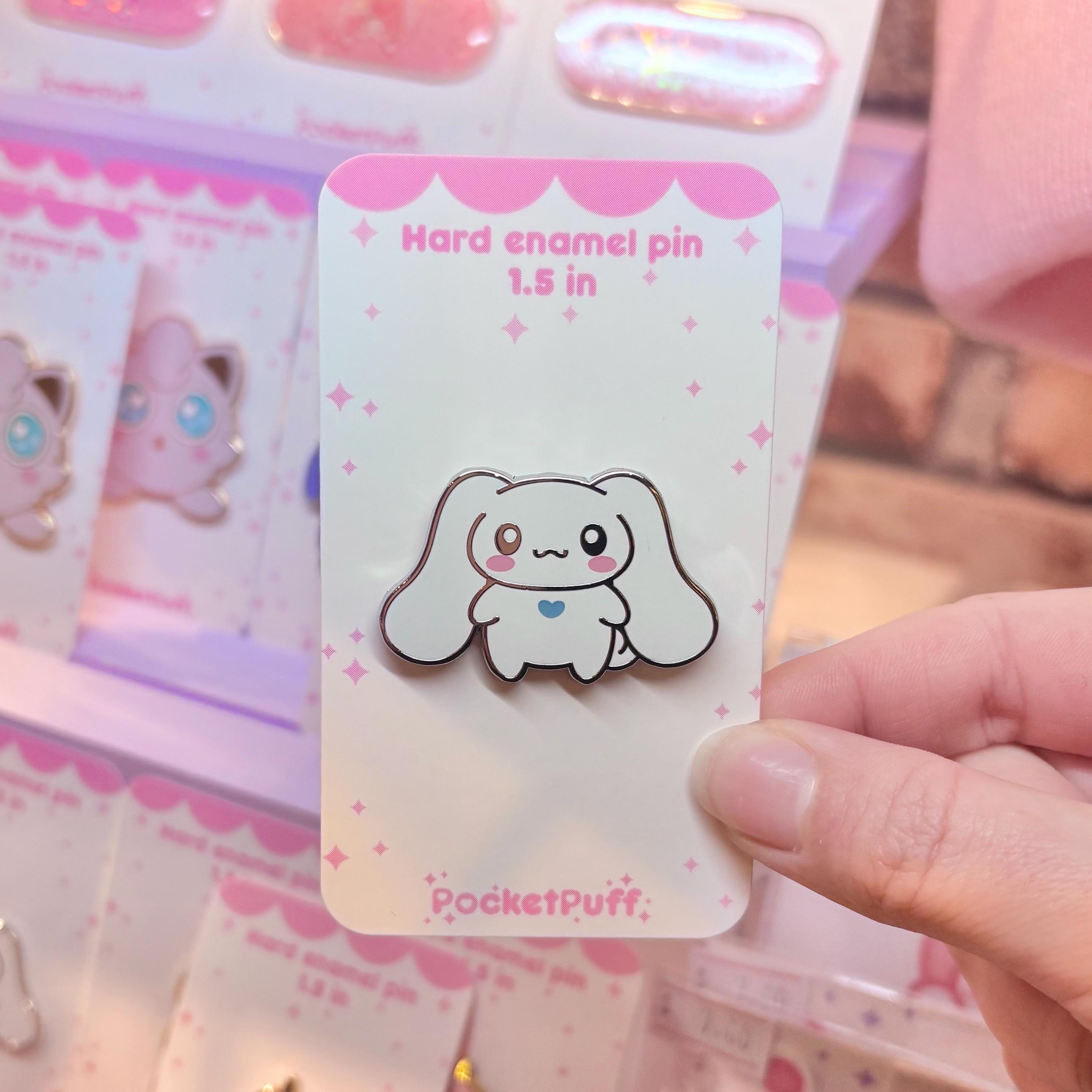 Cinnamon Bunny Dog Hard Enamel Pin - lapel badge brooch accessory cute kawaii pastel heart back video game animal adorable anime white ears
