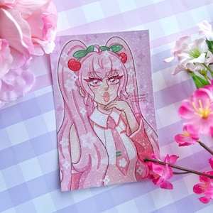Sakura Miku Anime Art Print -holo prints wall decor cute vocaloid anime girl y2k kawaii hanging bedroom wall art cherry blossom flower pink