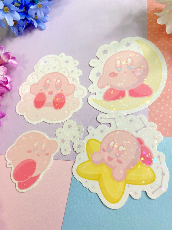 Pastel Starry Cute Kirby Holo Vinyl Stickers Kawaii Kirby Etsy