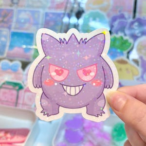 Gespenstische holografische Vinyl-Aufkleber - Geist Typo Kanto Pastell Videospiel kawaii Wasserflasche Laptop Handyhülle japanisch Monster süßer Goth