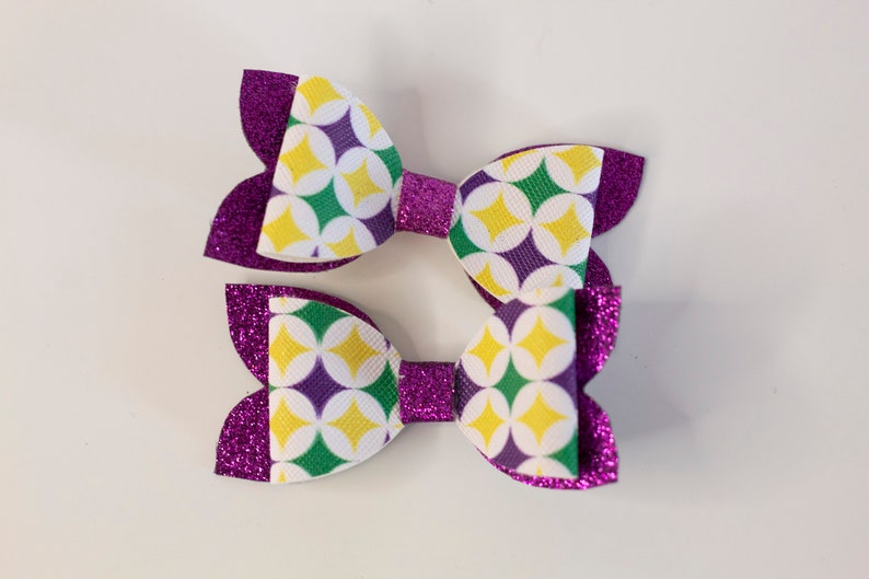 Mardi Gras Faux Leather Handmade Bows
