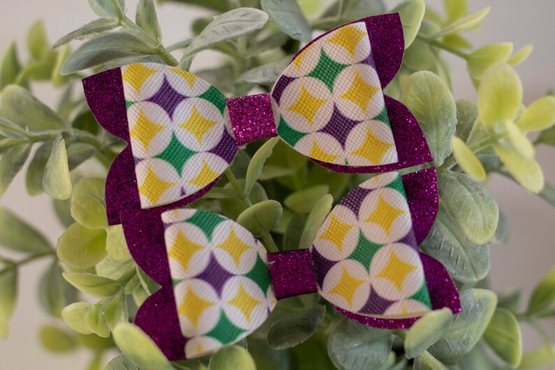 Mardi Gras Faux Leather Handmade Bows