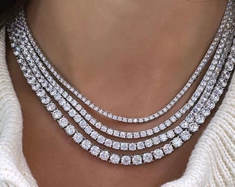 Sterling Silver Tennis Necklace: Cubic Zirconia Choker