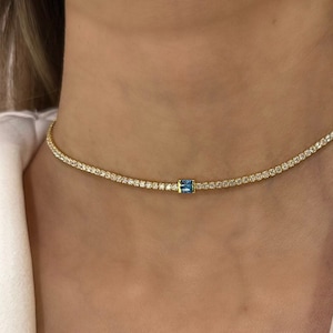 Aquamarine Necklace , Tennis Necklace , Blue Gemstone Choker Necklace , Dainty Tennis Necklace , 925 Aquamarine Necklace, Gifts for Her