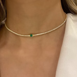 Emerald Necklace , Tennis Necklace , Choker Necklace , Dainty Tennis Necklace , 925 Emerald Necklace, Anniversary Gifts, Gifts for Her