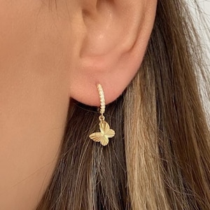 925 Sterling Silver Butterfly Hoop Earrings – Dainty Gold Huggie Hoops, Minimalist Insect Jewelry, Gift for Her, Everyday Earrings