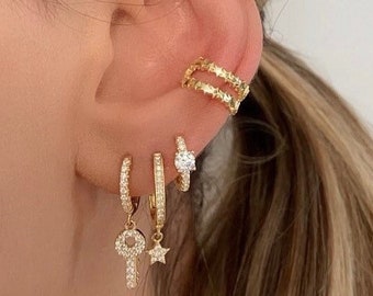 Star Earcuff Earrings , Rosegold Earcuffs , Ear Wrap Earrings , 925 Sterling Silver Rosegold Vermeil Earcuffs