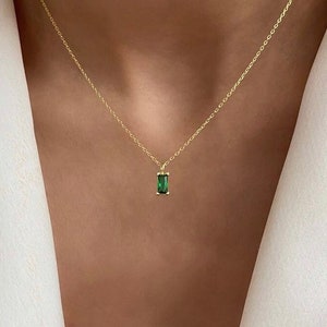 Emerald Necklace, Minimalist Gemstone  Necklace, 925 Sterling Silver Gold Plated , May Birthstone Gift, / Gifts For Her