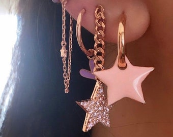 925K Star Earrings , Enamel Earrings, Drop Huggie Earrings , Earrings for Her