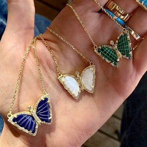 Vlinderketting, emaille ketting, groene ketting, blauwe ketting, ketting voor haar, jubileumcadeaus
