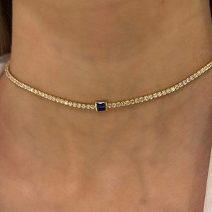 Sapphire Necklace , Tennis Necklace , Choker Necklace , Dainty Tennis Necklace , 925 Sapphire Necklace , Gifts for Her