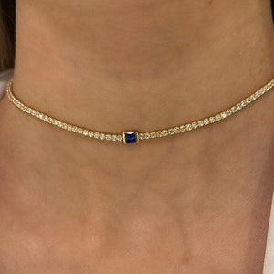 Sapphire Necklace , Tennis Necklace , Choker Necklace , Dainty Tennis Necklace , 925 Sapphire Necklace , Mothers Day