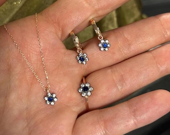 Dainty Sapphire 925 Sterling Silver  Jewelry Set, Blue Gemstone Necklace