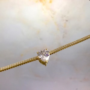 Heart Bracelet , Tennis Link Bracelet, 925 Silver Cubic Zirconia Tennis Bracelet , Love Bracelet , Bracelet for Her