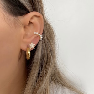 Pearl Ear cuff Earrings , Ear wrap no piercing , 925 Sterling Silver Earcuffs