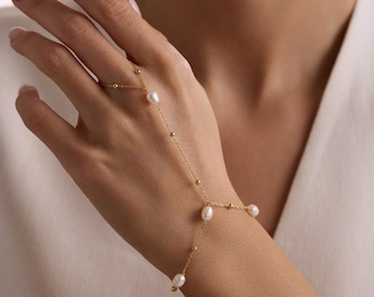 Pulsera de mano con perlas: Pulsera de plata de ley 925
