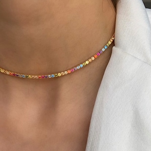 Colorful Tennis Choker , Rainbow Tennis Choker Necklace , Choker Necklace , Tennis Choker Necklace , 925 Sterling Silver Necklace