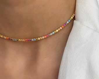 Colorful Tennis Choker , Rainbow Tennis Choker Necklace , Choker Necklace , Tennis Choker Necklace , 925 Sterling Silver Necklace