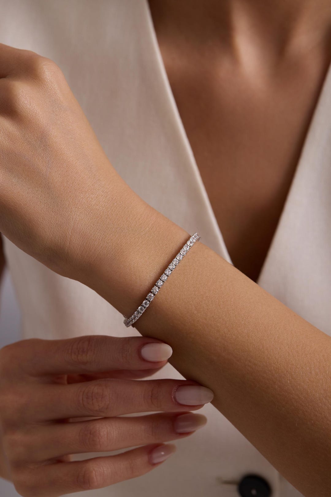 CZジェムストーンテニスブレスレット：925スターリングシルバー、3mm