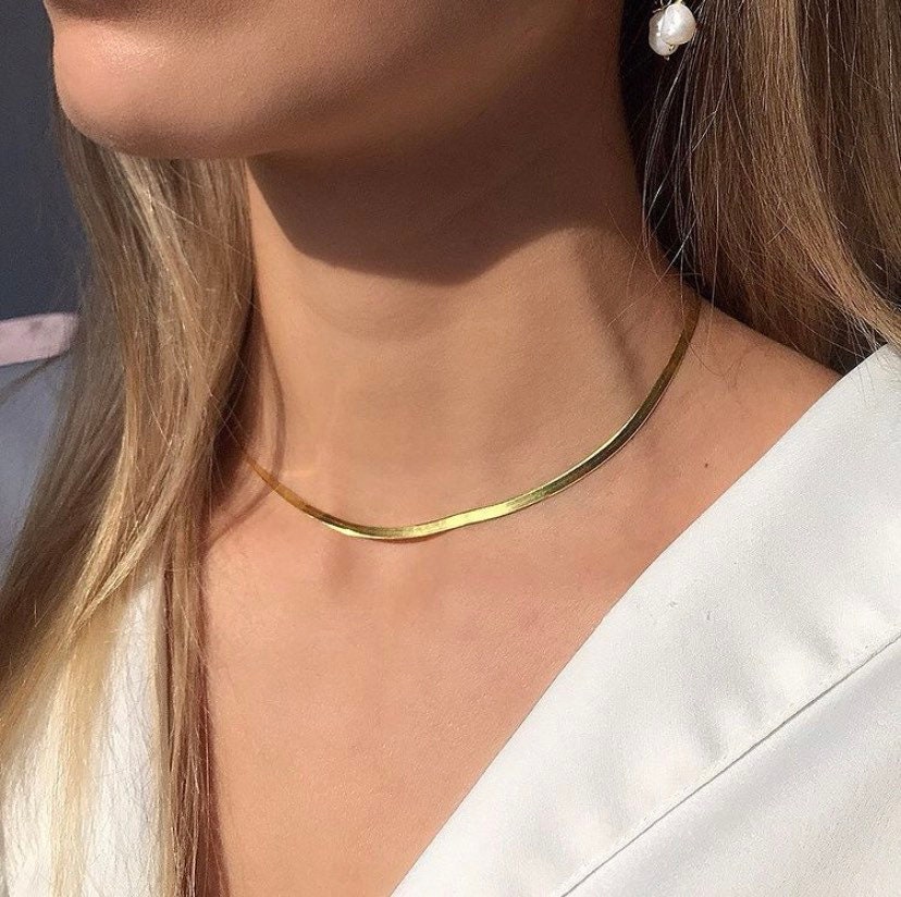 Herringbone Necklace 925 Sterling Silver 18K Gold Plated Etsy